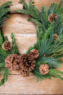 Decorator's Warehouse 26” Mixed Greens with Pinecones Swag Wreath > Christmas Decor|Farmhouse