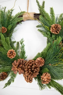 Decorator's Warehouse 26” Mixed Greens with Pinecones Swag Wreath > Christmas Decor|Farmhouse