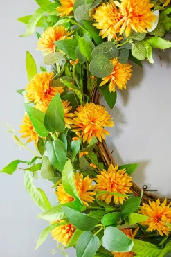 Decorator's Warehouse 24" Mix Foliage Yellow Flower Wreath > Christmas Decor|All Wreaths