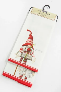 Decorator's Warehouse Naughty & Nice Gnome Tea Towels - Set of 2 > Christmas Textiles|Fun Gifts