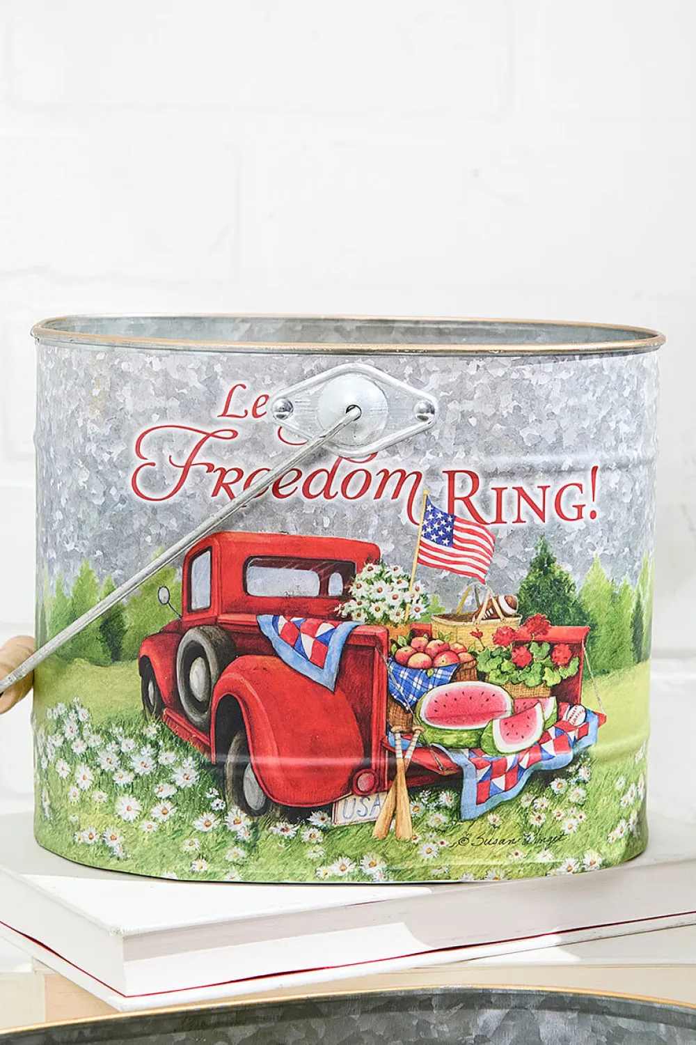 Decorator's Warehouse 9.8" Nesting Metal Americana Truck Design Buckets - Set Of 3 > Patriotic Decor|Patriotic Decor