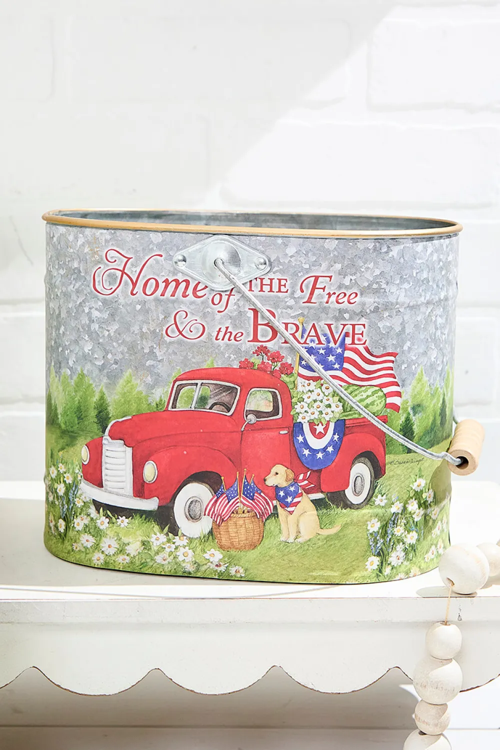 Decorator's Warehouse 9.8" Nesting Metal Americana Truck Design Buckets - Set Of 3 > Patriotic Decor|Patriotic Decor