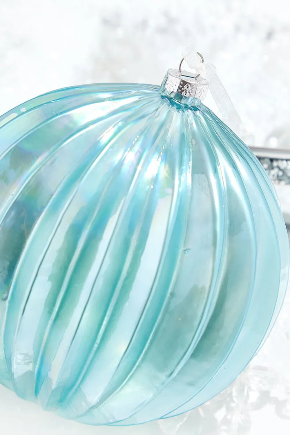 Decorator's Warehouse 6.75" Northern Sky Blue Pleated Glass Ball Ornament > Christmas Decor|Blue Christmas