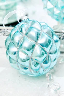 Decorator's Warehouse 4" Northern Sky Blue Quilted Glass Ornament > Christmas Decor|Blue Christmas