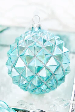 Decorator's Warehouse 4" Northern Sky Blue Quilted Glass Ornament > Christmas Decor|Blue Christmas