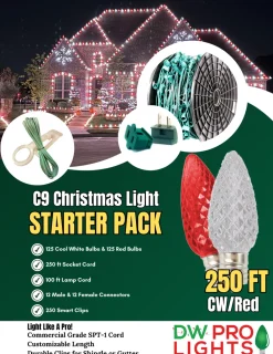 Decorator's Warehouse 250' Outdoor Christmas Lighting Kit - Cool White/Red > Outdoor Christmas Lighting Kits|C9 Bulbs
