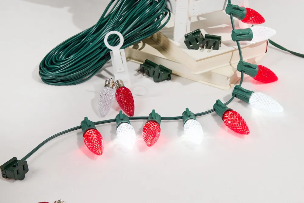 Decorator's Warehouse 100' Outdoor Christmas Lighting Kit - Cool White/Red > Outdoor Christmas Lighting Kits|C9 Bulbs