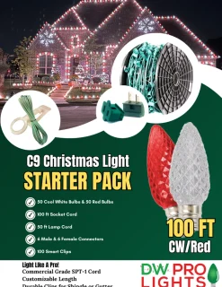 Decorator's Warehouse 100' Outdoor Christmas Lighting Kit - Cool White/Red > Outdoor Christmas Lighting Kits|C9 Bulbs