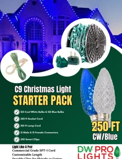 Decorator's Warehouse 250' Outdoor Christmas Lighting Kit - Cool White/Blue > Outdoor Christmas Lighting Kits|C9 Bulbs