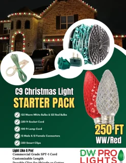Decorator's Warehouse 250' Outdoor Christmas Lighting Kit - Warm White/Red > Outdoor Christmas Lighting Kits|C9 Bulbs