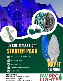 Decorator's Warehouse 100' Outdoor Christmas Lighting Kit - Cool White/Blue > Outdoor Christmas Lighting Kits|C9 Bulbs