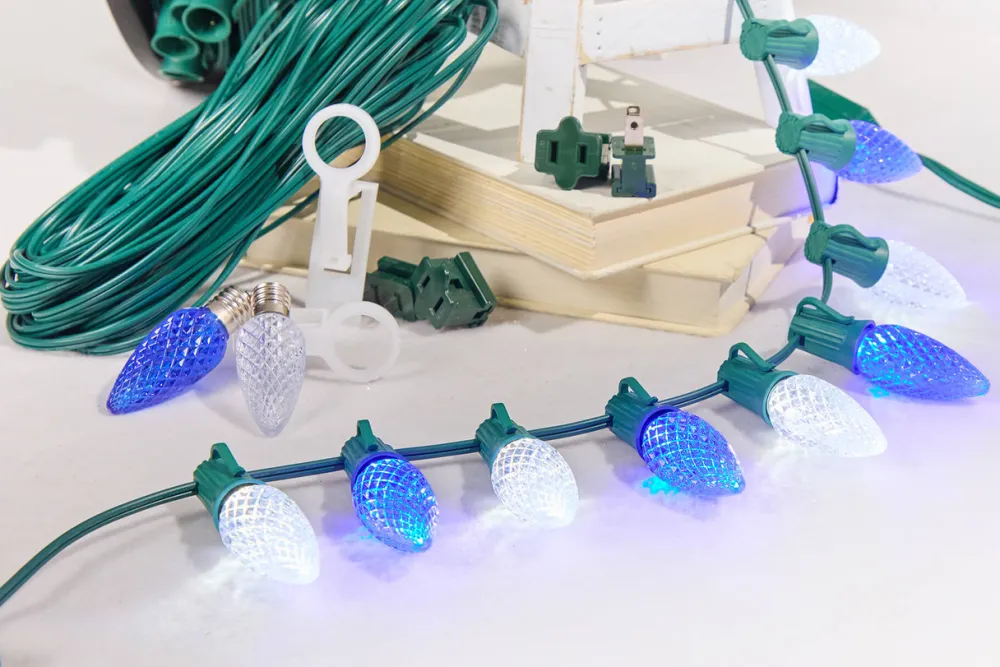 Decorator's Warehouse 100' Outdoor Christmas Lighting Kit - Cool White/Blue > Outdoor Christmas Lighting Kits|C9 Bulbs