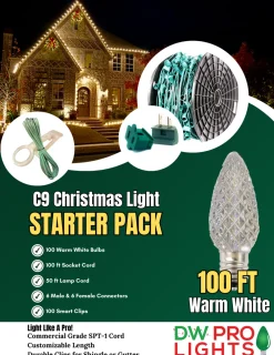 Decorator's Warehouse 100' Outdoor Christmas Lighting Kit - Warm White > Outdoor Christmas Lighting Kits|C9 Bulbs
