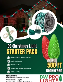 Decorator's Warehouse 500' Outdoor Christmas Lighting Kit - Red/Green > Outdoor Christmas Lighting Kits|C9 Bulbs