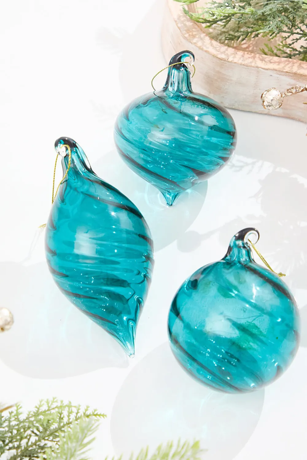 Decorator's Warehouse 3" - 5" Peacock Blue Glass Swirl Ornament > Christmas Decor|Christmas Ornaments
