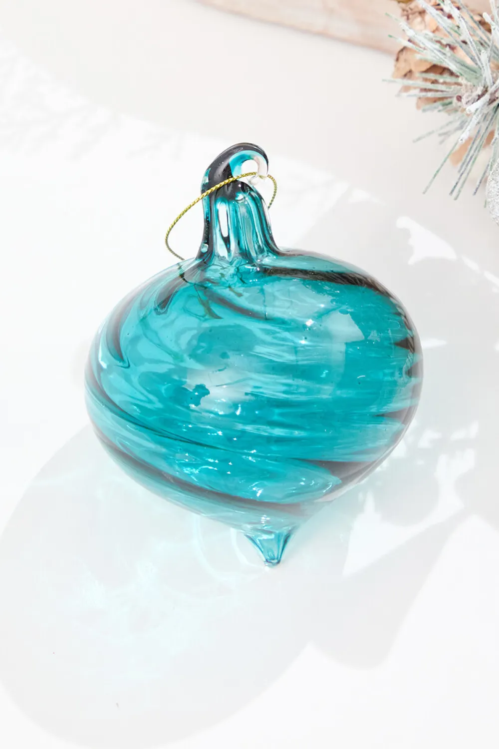 Decorator's Warehouse 3" - 5" Peacock Blue Glass Swirl Ornament > Christmas Decor|Christmas Ornaments