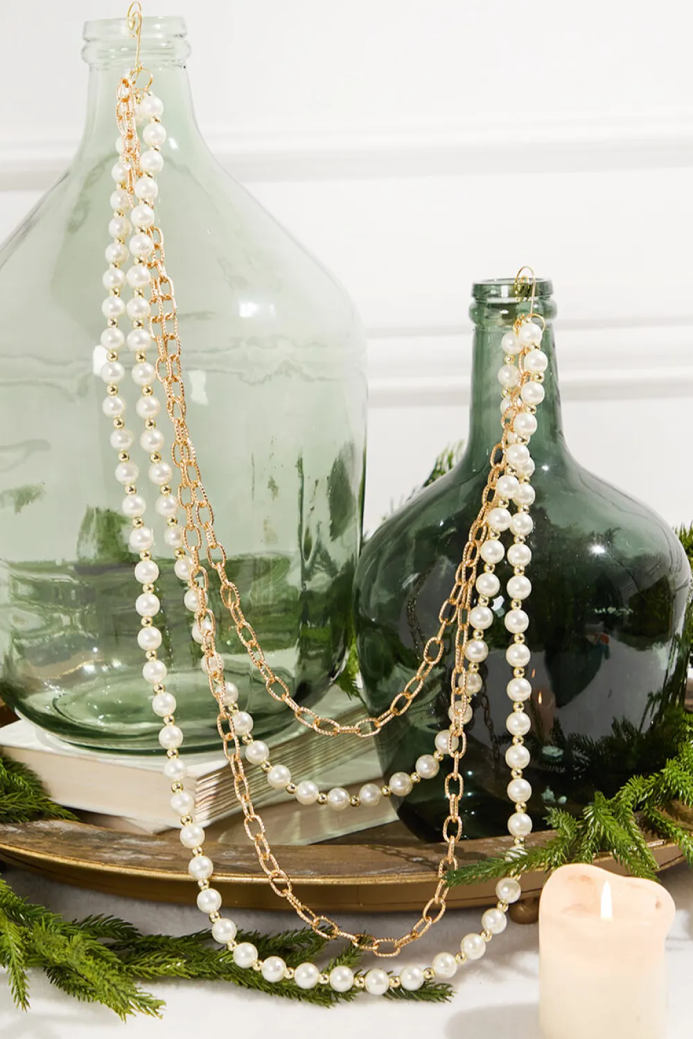Decorator's Warehouse 27" Pearl Chain and Bead Garland > Christmas Decor|Natural Elegance