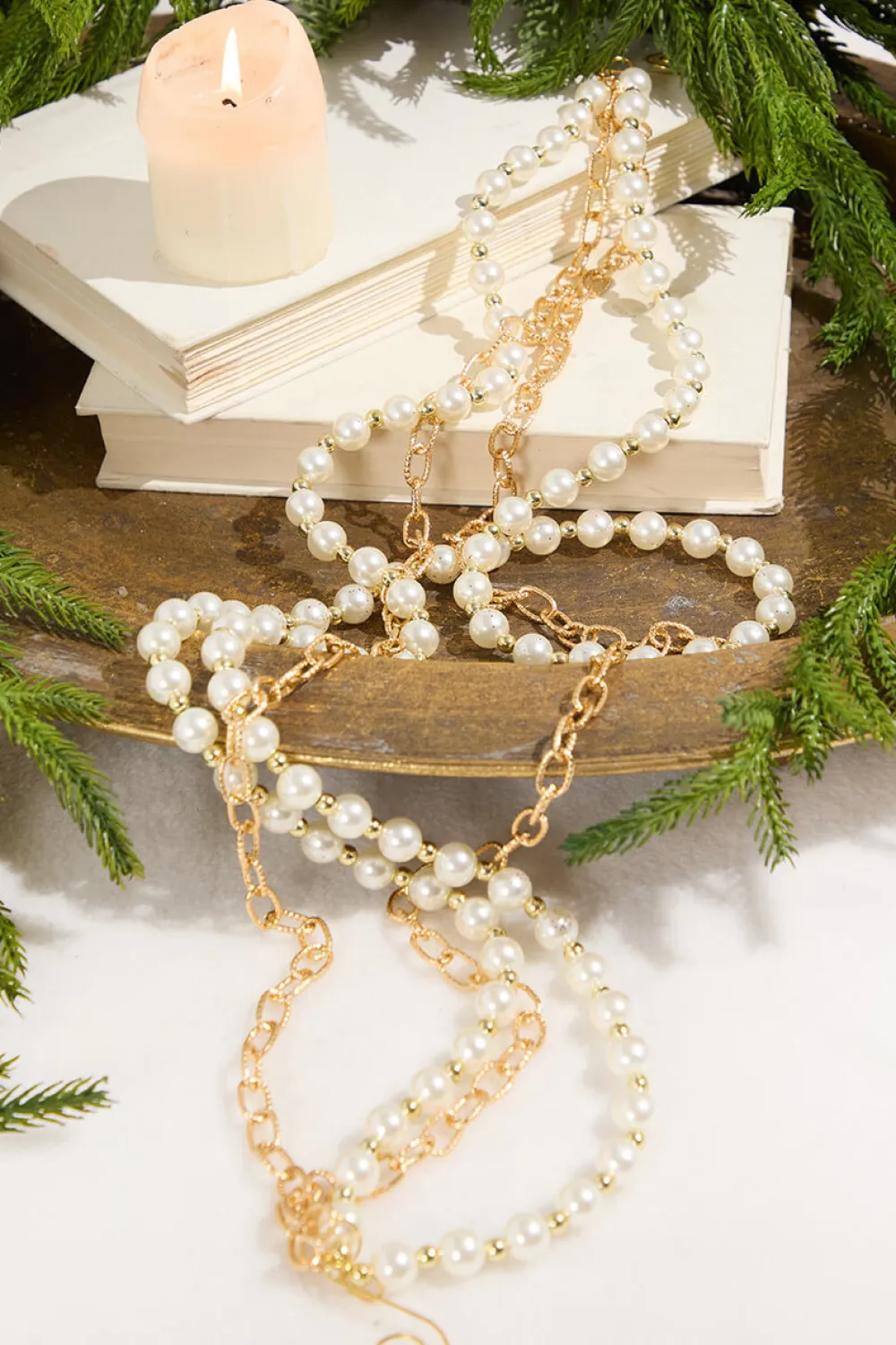 Decorator's Warehouse 27" Pearl Chain and Bead Garland > Christmas Decor|Natural Elegance