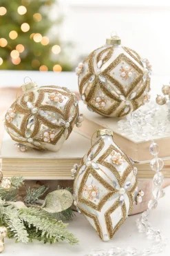 Decorator's Warehouse 4" - 6" Pearl & Jewel Embellished Glass Ornament > Christmas Decor|Natural Elegance
