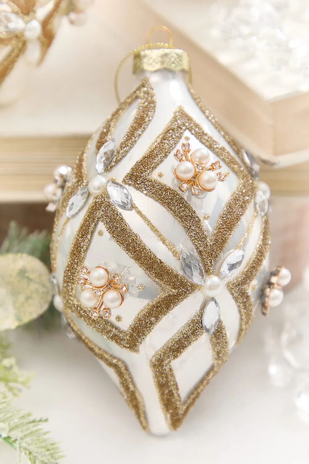 Decorator's Warehouse 4" - 6" Pearl & Jewel Embellished Glass Ornament > Christmas Decor|Natural Elegance