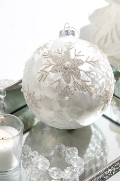 Decorator's Warehouse 5" Pearl Snowflake Glass Ball Ornament > White Christmas|Christmas Decor