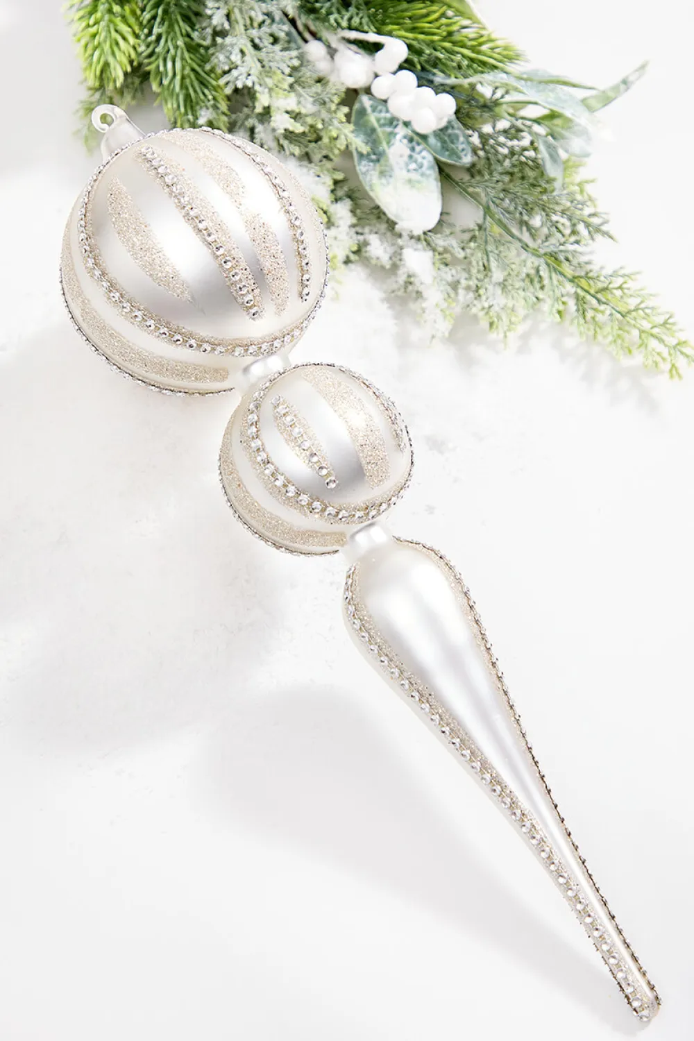 Decorator's Warehouse 16" Pearl with Rhinestones Glass Finial Ornament > White Christmas|Christmas Decor