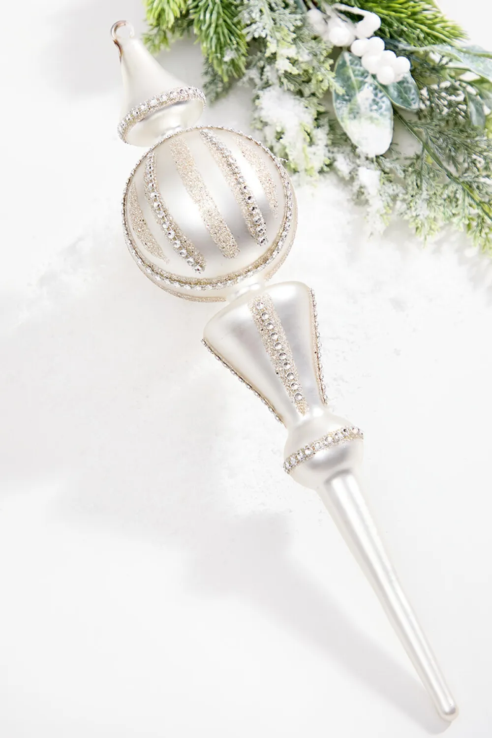 Decorator's Warehouse 16" Pearl with Rhinestones Glass Finial Ornament > White Christmas|Christmas Decor