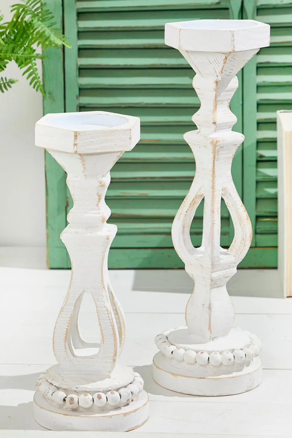 Decorator's Warehouse 13"-16” Pillar Wood Candle Holder Set > Christmas Decor|Fun Gifts