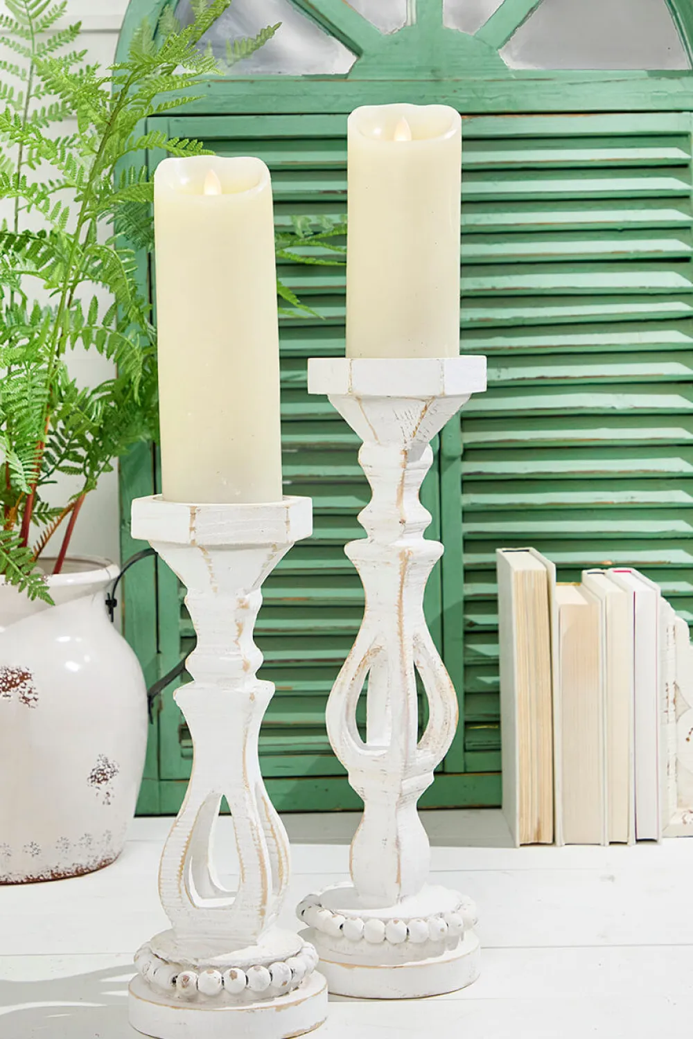 Decorator's Warehouse 13"-16” Pillar Wood Candle Holder Set > Christmas Decor|Fun Gifts
