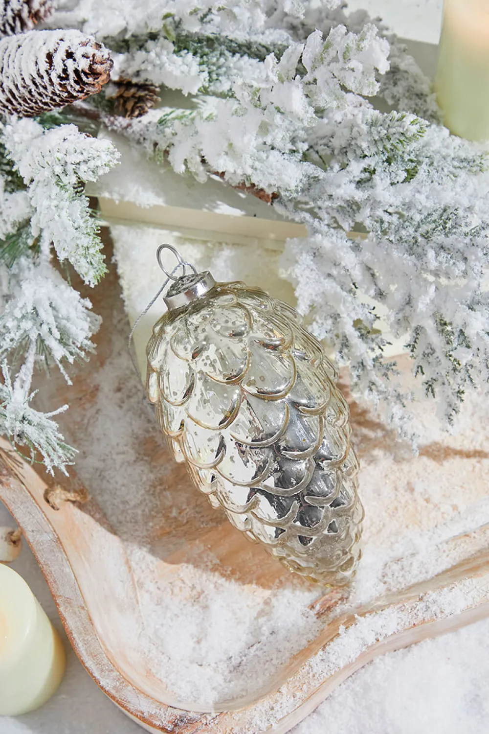 Decorator's Warehouse 7" Pinecone Burnished Mercury Glass Ornament > White Christmas|Christmas Decor