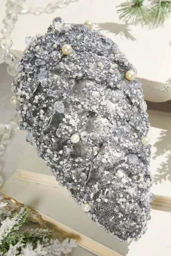 Decorator's Warehouse 11" Pinecone Ornament with Jewel - Platinum > White Christmas|Christmas Decor