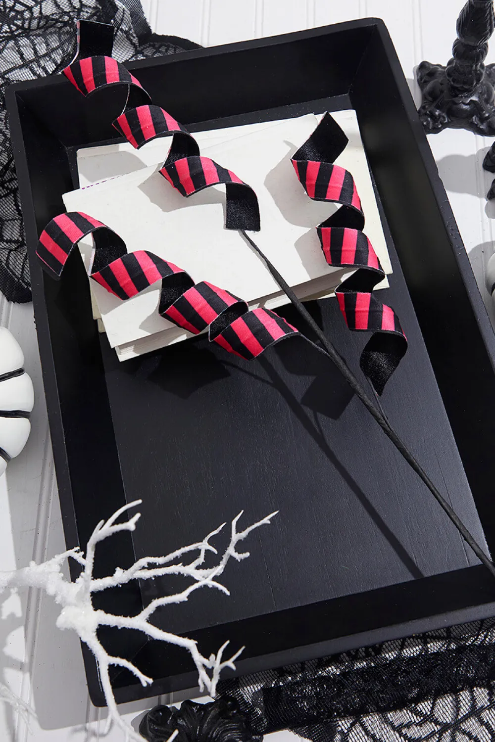 Decorator's Warehouse 30” Pink & Black Double Sided Fabric Curly Spray > Halloween|Halloween