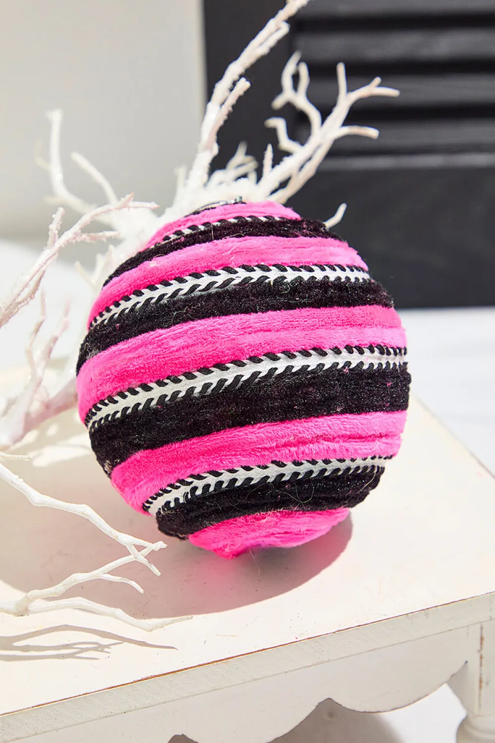Decorator's Warehouse 5" Pink Velvet Stripe Ball Ornament > Halloween|Halloween