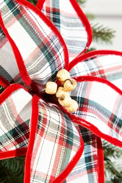 Decorator's Warehouse 23" Plaid Poinsettia Stem - Red and Green > Christmas Decor|Farmhouse
