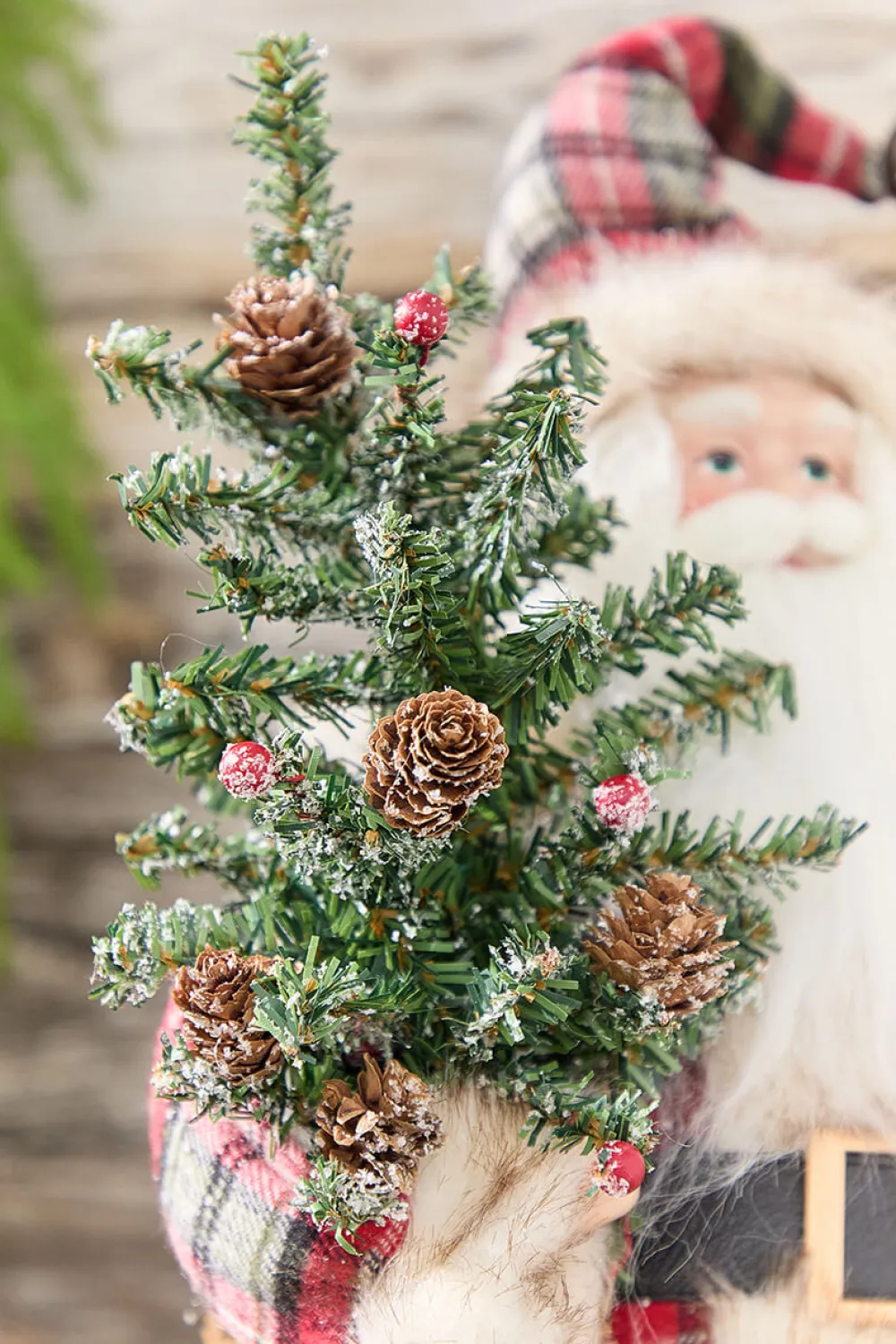 Decorator's Warehouse 18” Plaid Santa with Tree & Bells Figure > Cardinal|Santas & Angels