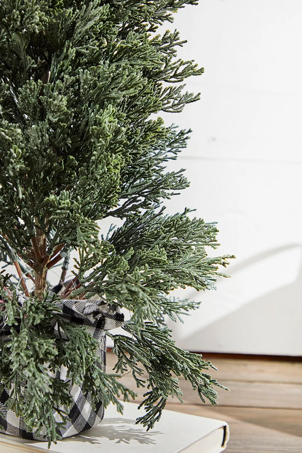 Decorator's Warehouse 24" Plastic Cedar Tree in Black & White Buffalo Fabric Bucket > Tabletop & Accent Trees|Christmas Accents