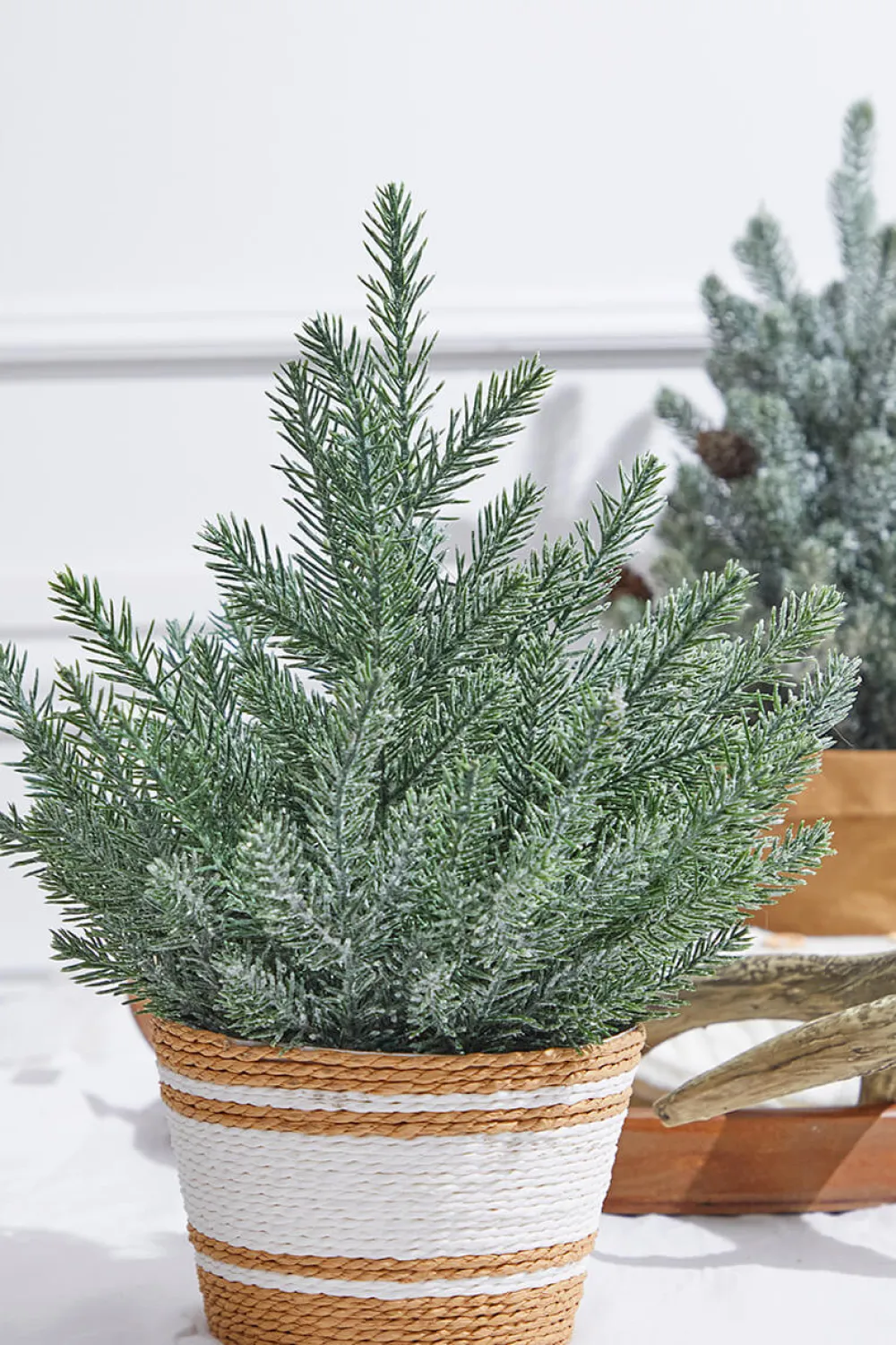 Decorator's Warehouse 18” Plastic Tree in Basket > Winter Woodland|Christmas Decor