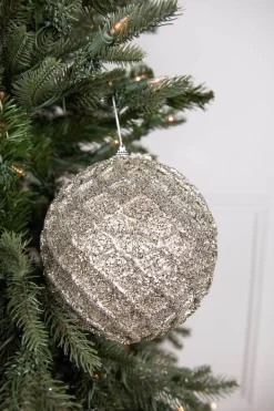 Decorator's Warehouse 6” Platinum Glittered Net Ball Ornament > Christmas Decor|Jewel Tones