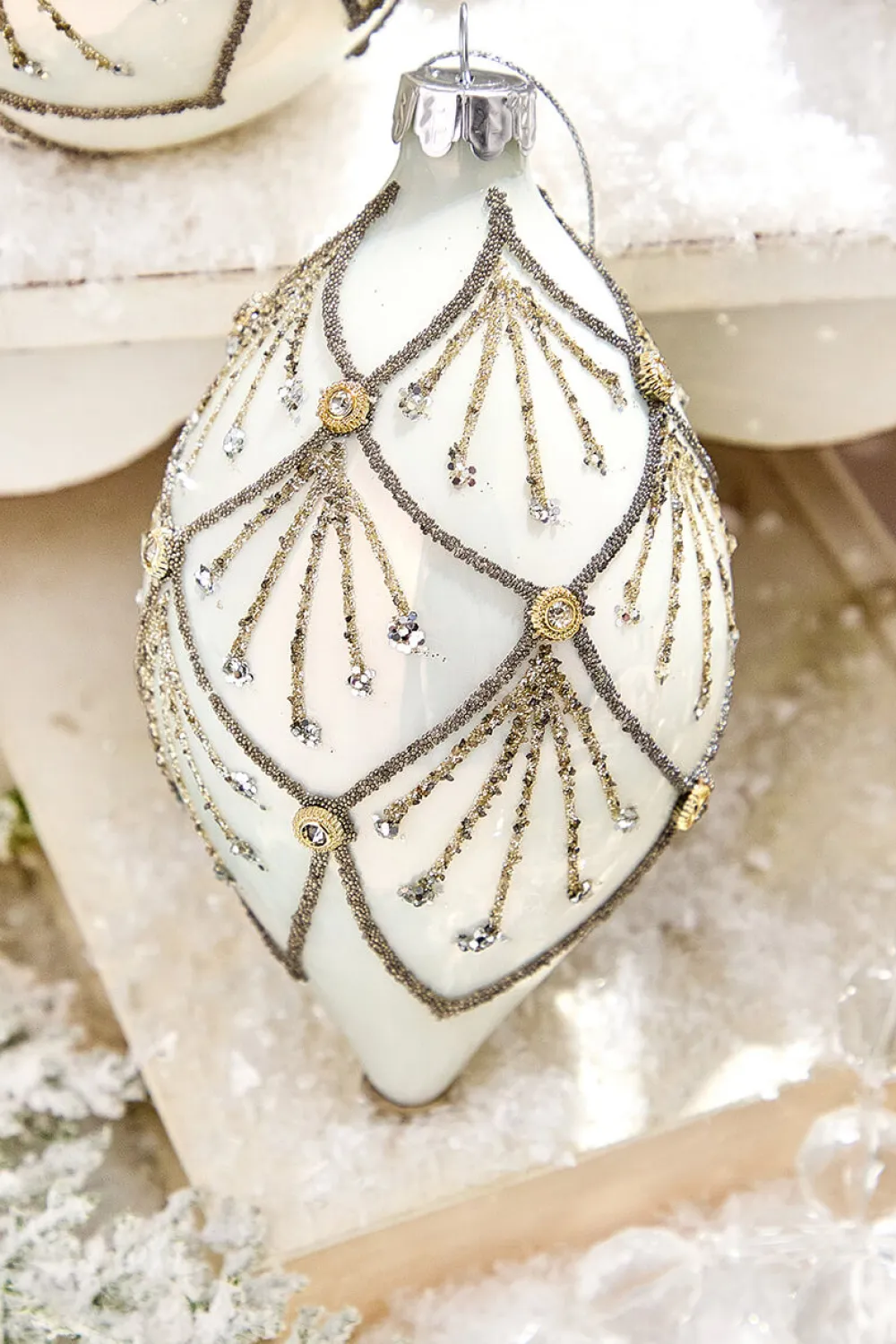 Decorator's Warehouse 4" - 6" Platinum & Gold Glitter Glass Ornament > Christmas Decor|Natural Elegance