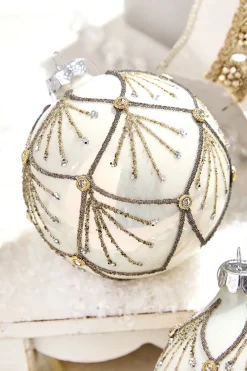 Decorator's Warehouse 4" - 6" Platinum & Gold Glitter Glass Ornament > Christmas Decor|Natural Elegance