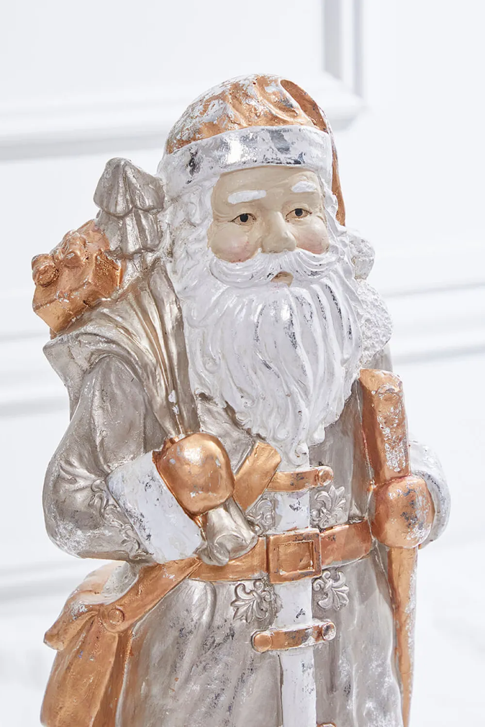 Decorator's Warehouse 19.75” Platinum Gold Santa with Bag > Sugar & Spice|Santas & Angels