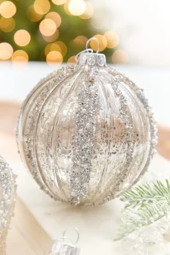 Decorator's Warehouse 4" - 6" Platinum Mercury Glass Glitter Stripe Ornament > Sugar & Spice|Christmas Decor
