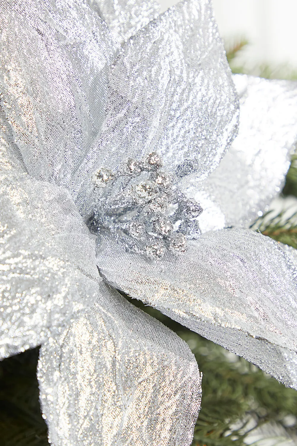Decorator's Warehouse 19" Platinum Metallic Poinsettia Stem > White Christmas|Christmas Decor
