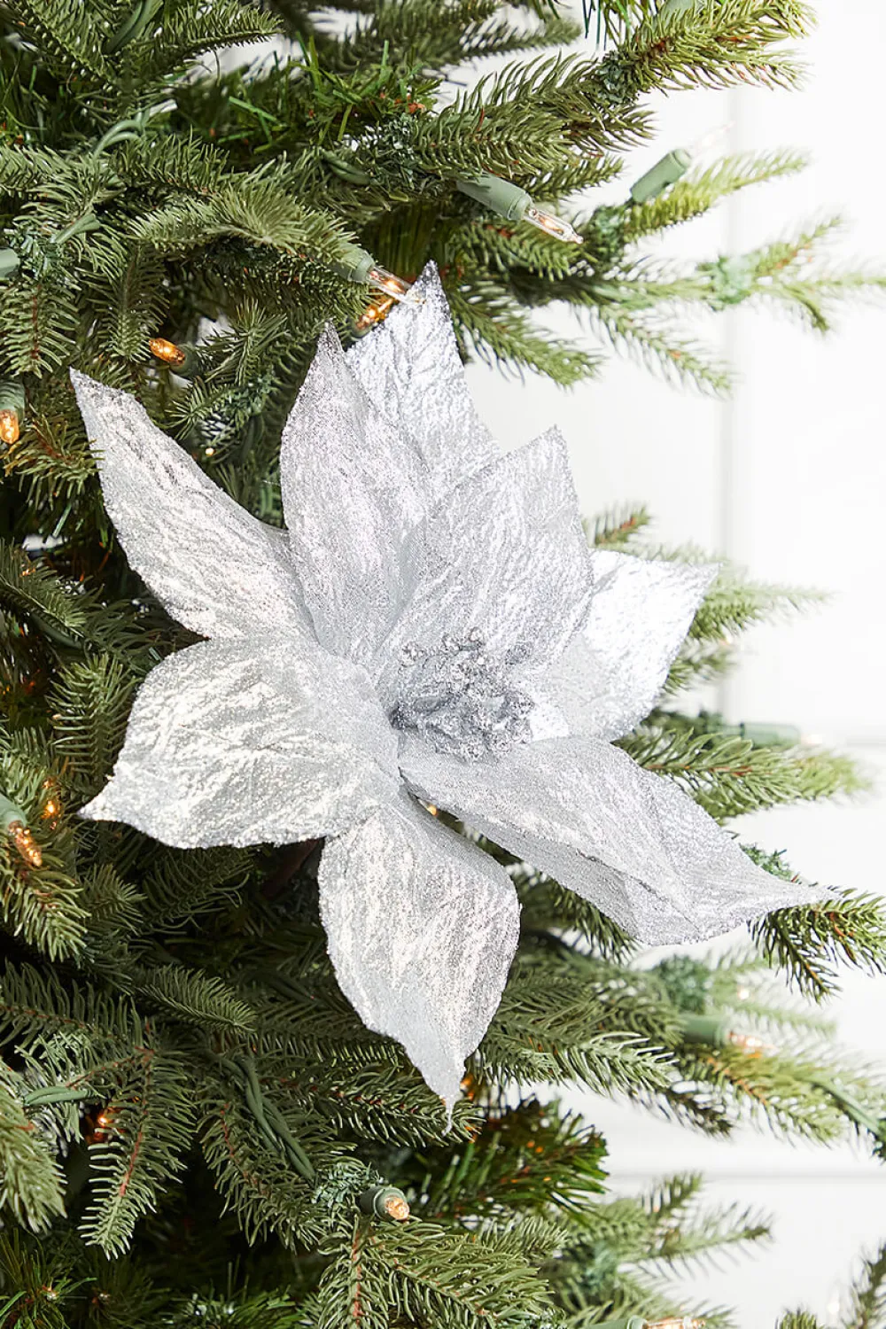 Decorator's Warehouse 19" Platinum Metallic Poinsettia Stem > White Christmas|Christmas Decor