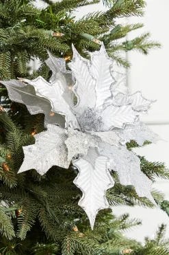 Decorator's Warehouse 21" Platinum Velvet Sheer Sequin Poinsettia > White Christmas|Christmas Decor