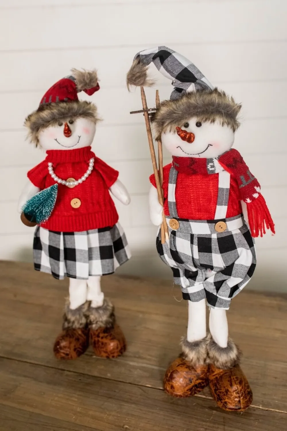 Decorator's Warehouse 25” Plush Snowman Figurine with Buffalo Check Pants > Christmas Accents|Christmas Decor