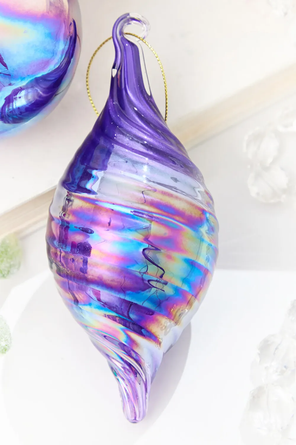 Decorator's Warehouse 4" - 6" Purple Iridescent Blown Glass Ornament > Retro Brites|Merry & Bright