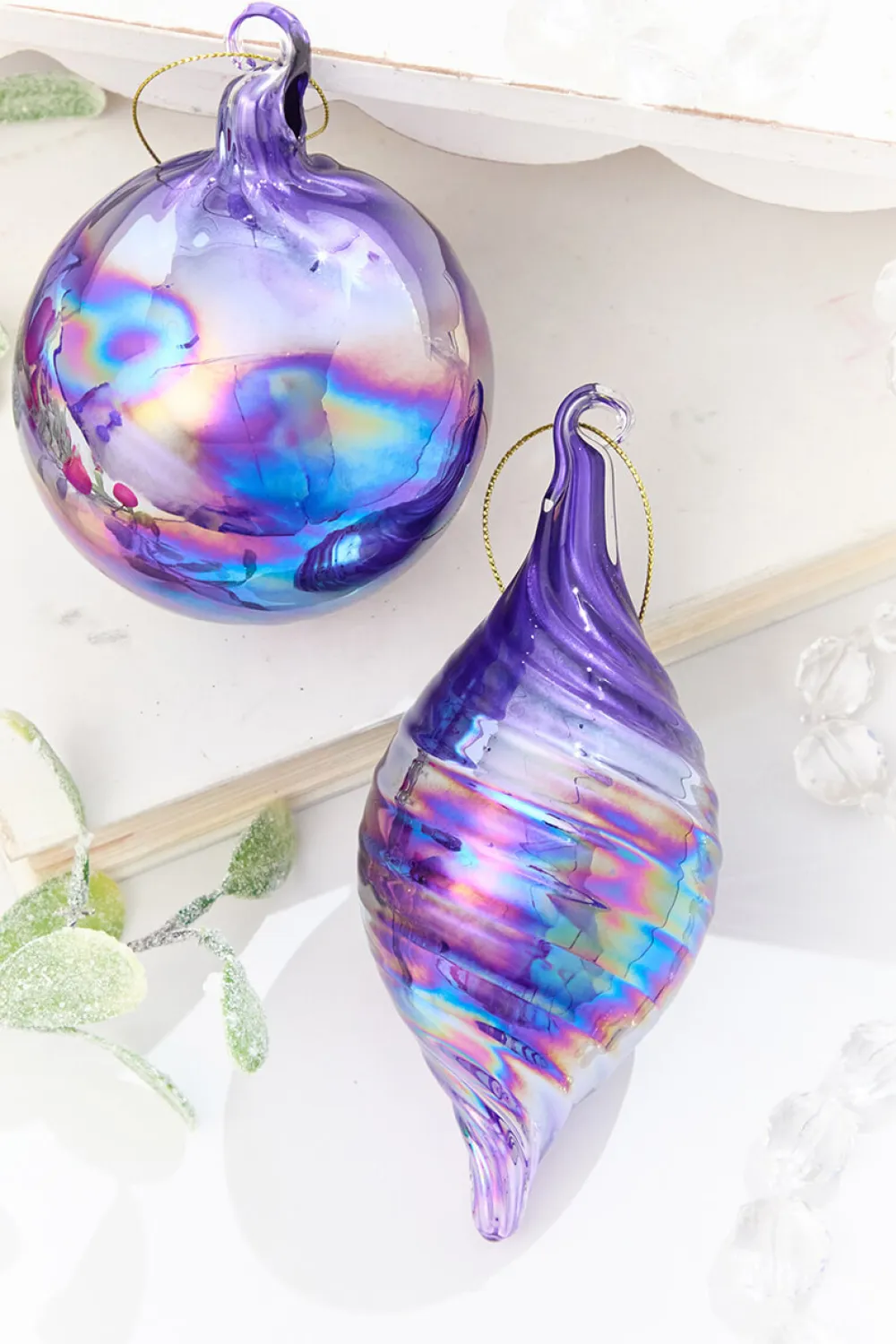 Decorator's Warehouse 4" - 6" Purple Iridescent Blown Glass Ornament > Retro Brites|Merry & Bright