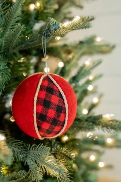 Decorator's Warehouse 4” Red and Black Buffalo Check Ball Christmas Ornaments > Christmas Ornaments|Farmhouse