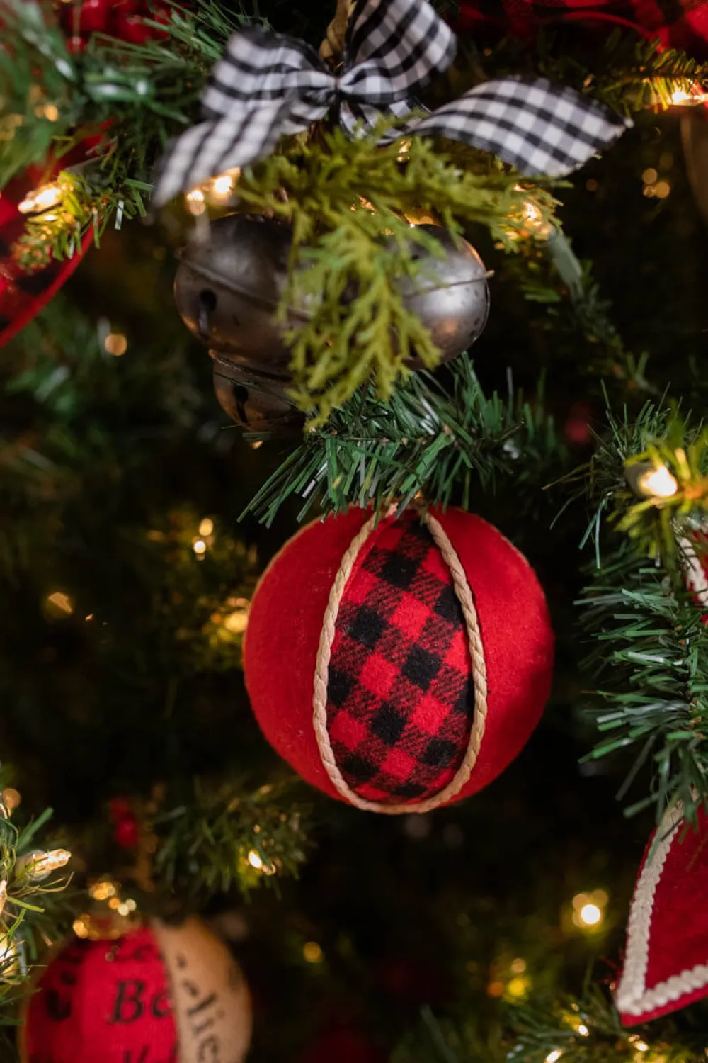Decorator's Warehouse 4” Red and Black Buffalo Check Ball Christmas Ornaments > Christmas Ornaments|Farmhouse